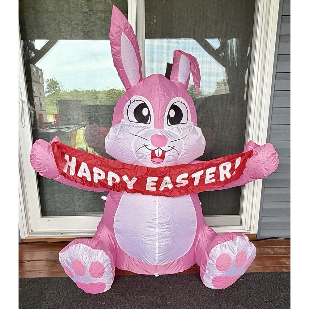 Inflatable Easter Bunny Rabbit Pink 5' Foot Tall Used 1 Time! MINT!